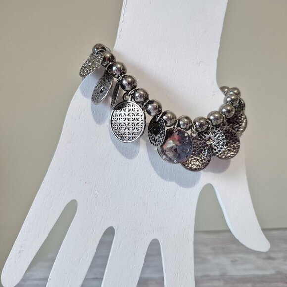 Boho Coin Charm Bracelet - Gunmetal Gray - Picture 1 of 5